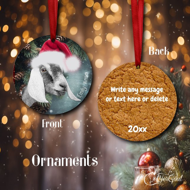 Nubian Goat Christmas Holiday Ceramic Tree Decoration (Add a Name and date and message on the back - Pretty Nubian Goat  and cookie on the back #zazzlemade)