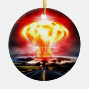 Nuclear explosion mushroom cloud illustration ceramic tree decoration