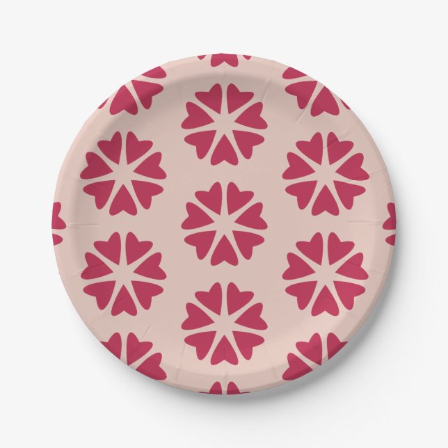 Nuclear Hearts - magenta red - seamless pattern. Paper Plate (Front)