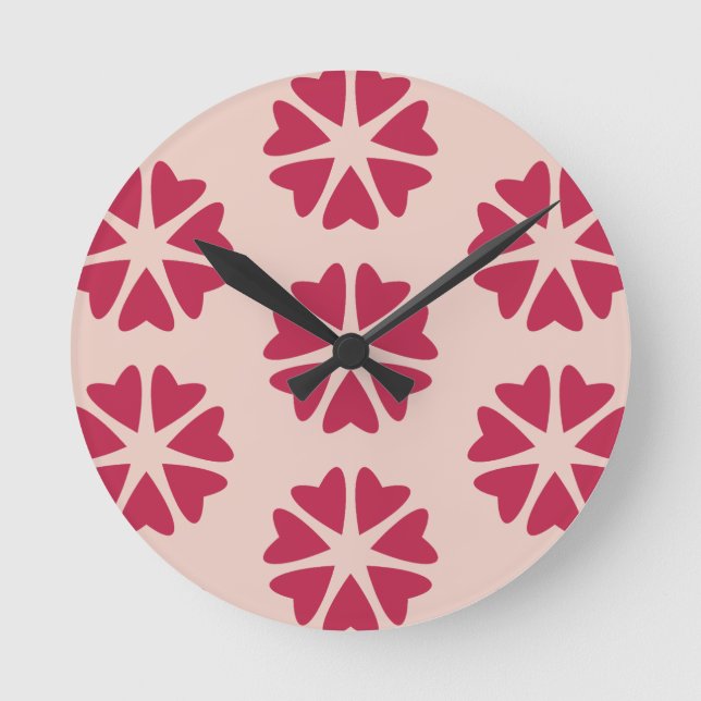 Nuclear Hearts - magenta red - seamless pattern. Round Clock (Front)