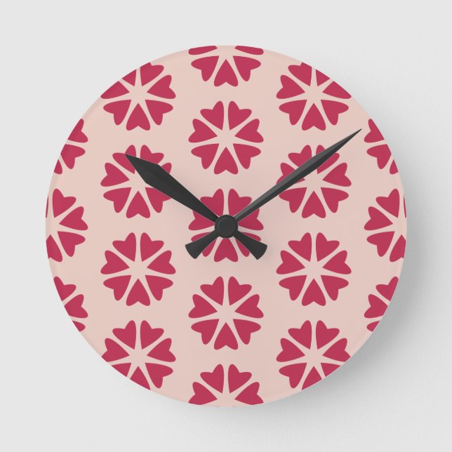 Nuclear Hearts - magenta red - seamless pattern.  Round Clock (Front)