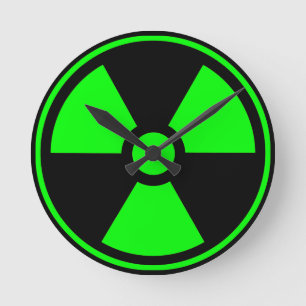 Nuclear Radioactive Radiation Symbol in green Round Clock