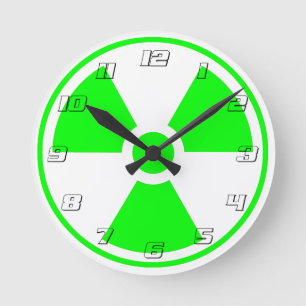 Nuclear Radioactive Radiation Symbol in green Round Clock