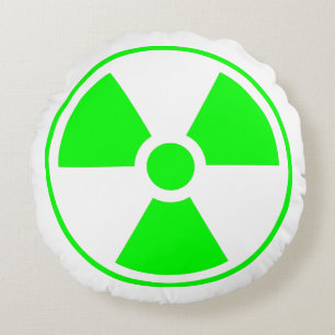 Nuclear Radioactive Radiation Symbol in green Round Cushion