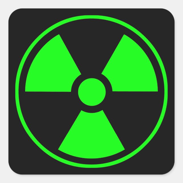 Nuclear Radioactive Radiation Symbol in green Square Sticker (Front)