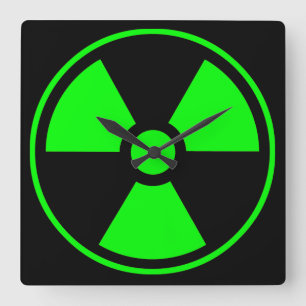 Nuclear Radioactive Radiation Symbol in green Square Wall Clock