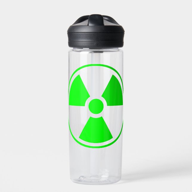 Nuclear Radioactive Radiation Symbol in green Water Bottle (Front)