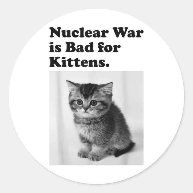 Nuclear War Is Bad For Kittens Cute Cat Saying  Classic Round Sticker (Front)