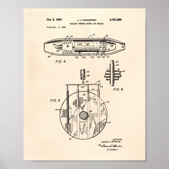 Nuclear Water Jet Engine 1959 Art  Old Peper Poster (Front)
