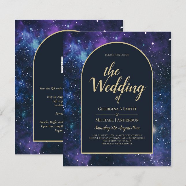 NUDGET Starry Night Purple Blue Wedding INVITE (Front/Back)