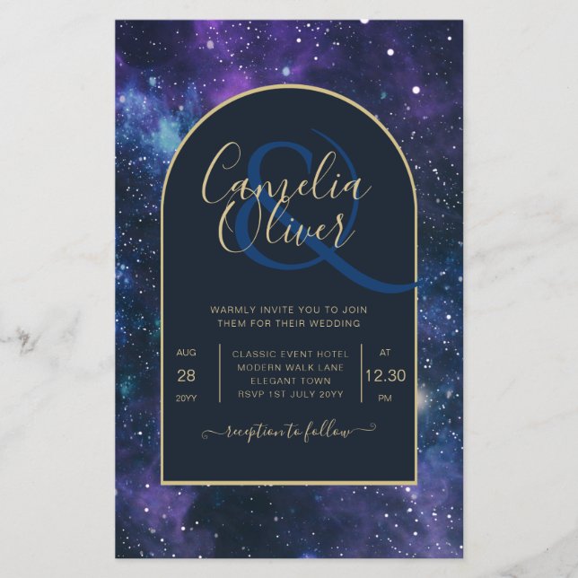 NUDGET Starry Night Purple Blue Wedding INVITE Flyer (Front)