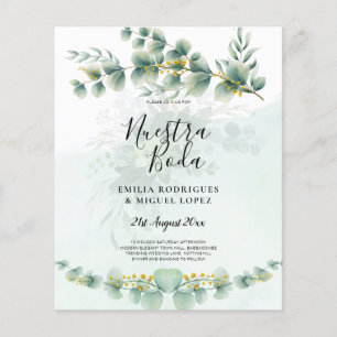 Nuesta Boda Greenery Gold Wedding Invitation Flyer