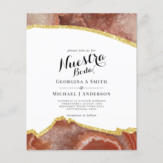 Nuestra Boda AGATE Gold Spanish Wedding INVITE (Front)