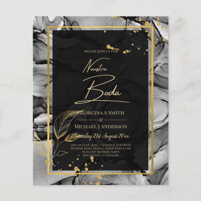NUESTRA BODA Black Gold  Ink Wedding INVITE (Front)