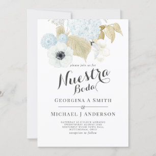 Nuestra Boda Blue White Floral Spanish Wedding Invitation