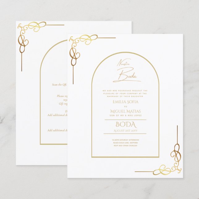 Nuestra Boda Budget Gold Accent Bilingual Invite (Front/Back)