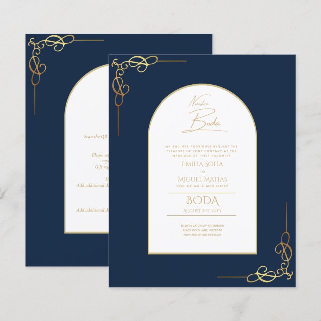 Nuestra Boda Budget Gold Accent Bilingual Invite (Front/Back)