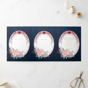 Nuestra Boda Burgundy Blue Floral Wedding Invite