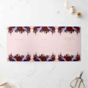 Nuestra Boda Burgundy Blue Floral Wedding Invite