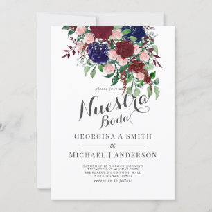 Nuestra Boda- Burgundy Blue Spanish Wedding Invite