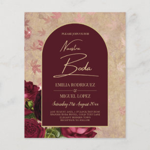 Nuestra Boda Burgundy Floral Red Roses Vintage Flyer