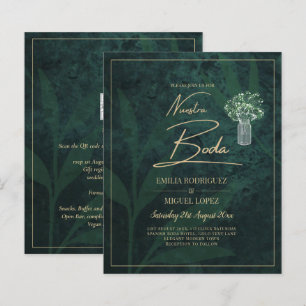 NUESTRA BODA Emerald Green Gold Gypsophila INVITE