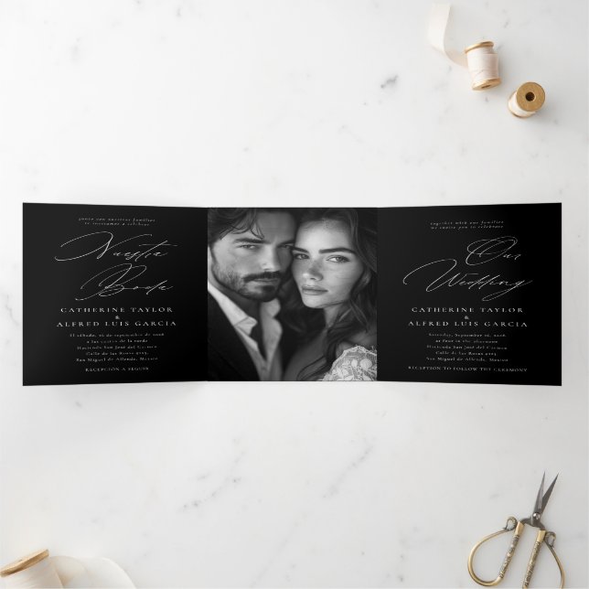 Nuestra Boda English Spanish Bilingual Wedding Tri-Fold Invitation (Inside)