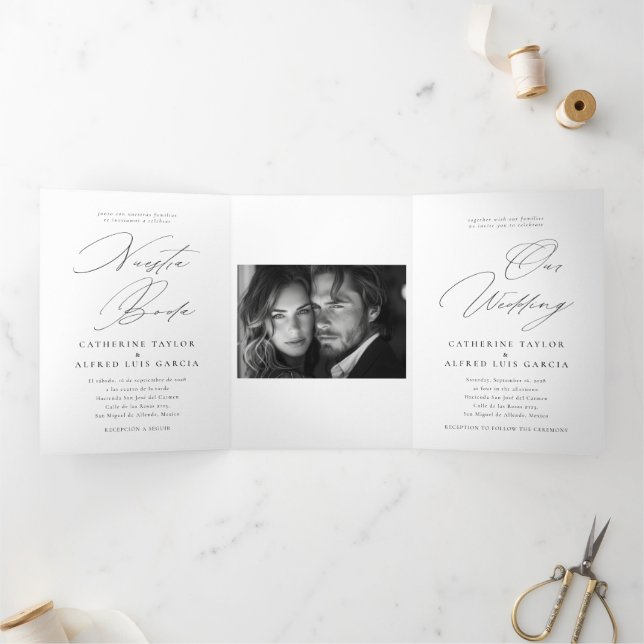 Nuestra Boda English Spanish Bilingual Wedding Tri-Fold Invitation (Inside)