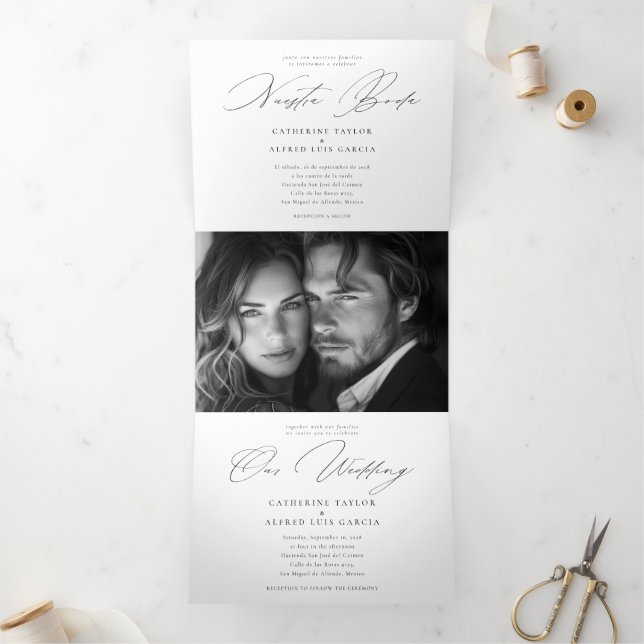 Nuestra Boda English Spanish Bilingual Wedding Tri Tri-Fold Invitation (Inside)
