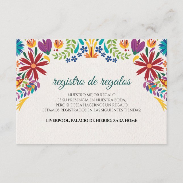 Nuestra Boda Flowers Botanical Spanish Wedding Enclosure Card (Front)