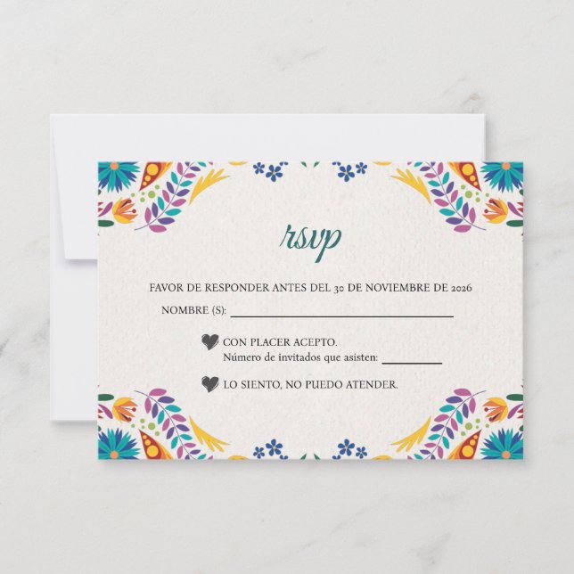 Nuestra Boda Flowers Botanical Spanish Wedding RSVP Card (Front)