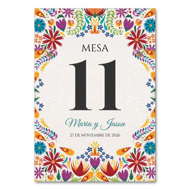 Nuestra Boda Flowers Botanical Spanish Wedding Table Number (Front)