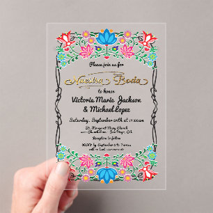 Nuestra Boda Folk Art Mexican Fiesta Party Acrylic Invitations