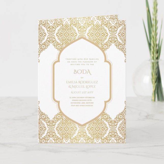 Nuestra Boda GOLD 4age Spanish Wedding INVITE  (Front)