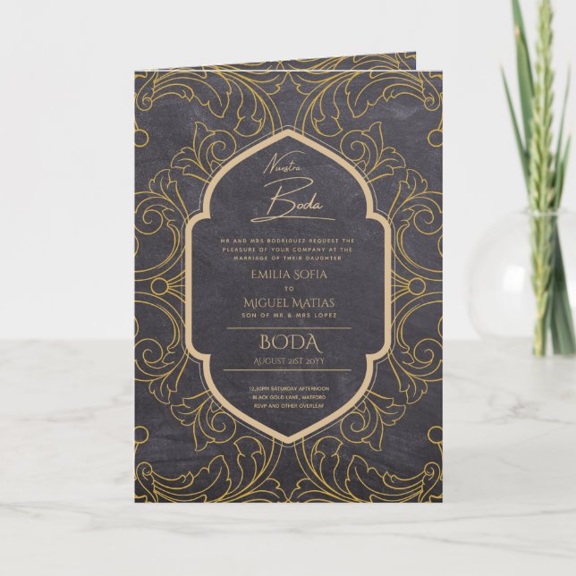 Nuestra Boda GOLD 4age Spanish Wedding INVITE  (Front)