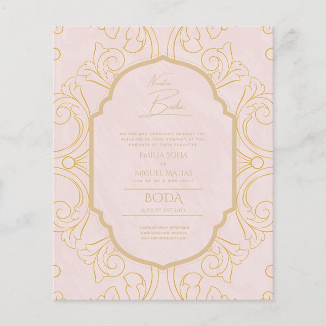 Nuestra Boda GOLD Frame Spanish Wedding INVITE (Front)