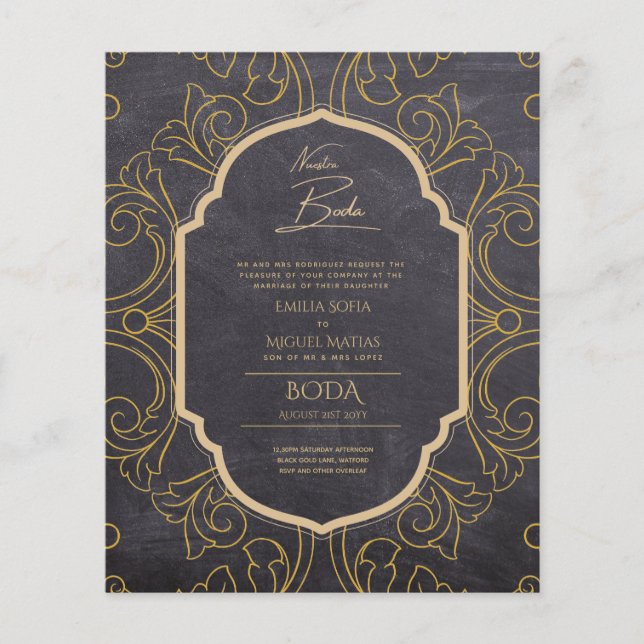 Nuestra Boda GOLD Frame Spanish Wedding INVITE (Front)