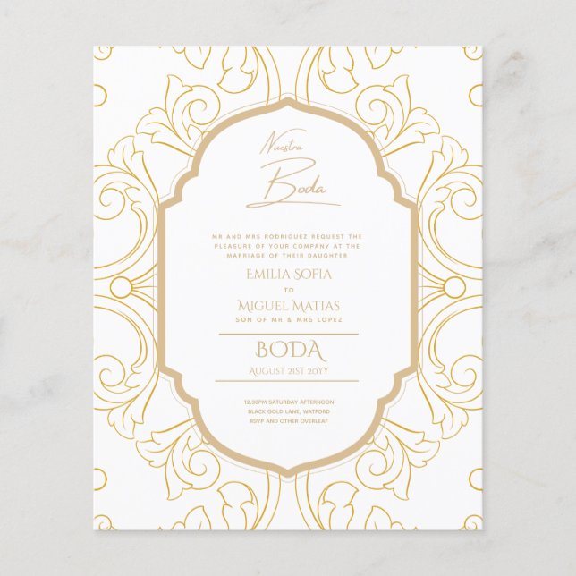 Nuestra Boda GOLD Frame Spanish Wedding INVITE Flyer (Front)