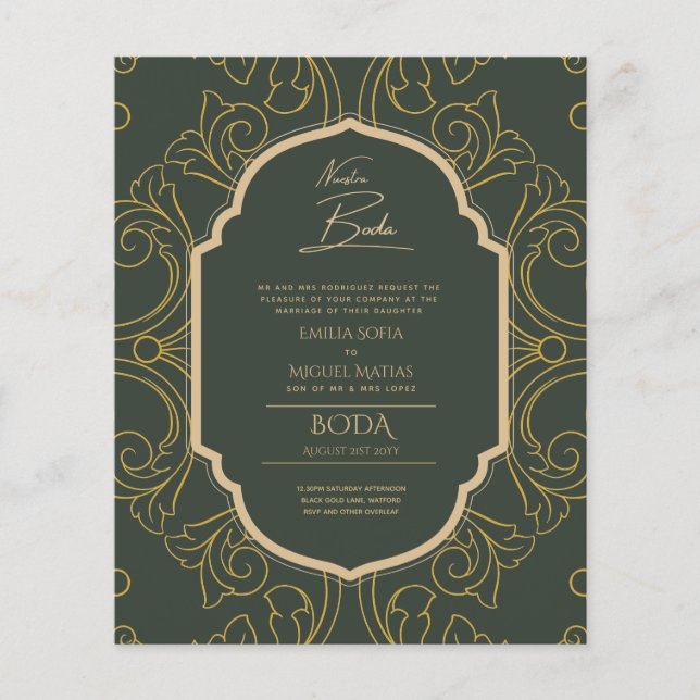 Nuestra Boda GOLD Frame Spanish Wedding INVITE Flyer (Front)