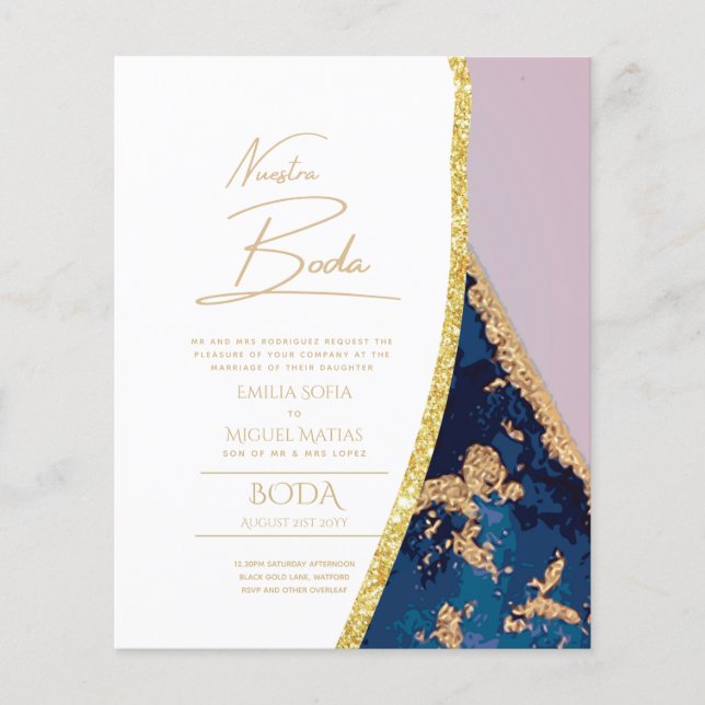Nuestra Boda Gold Text AGATE Wedding INVITE (Front)