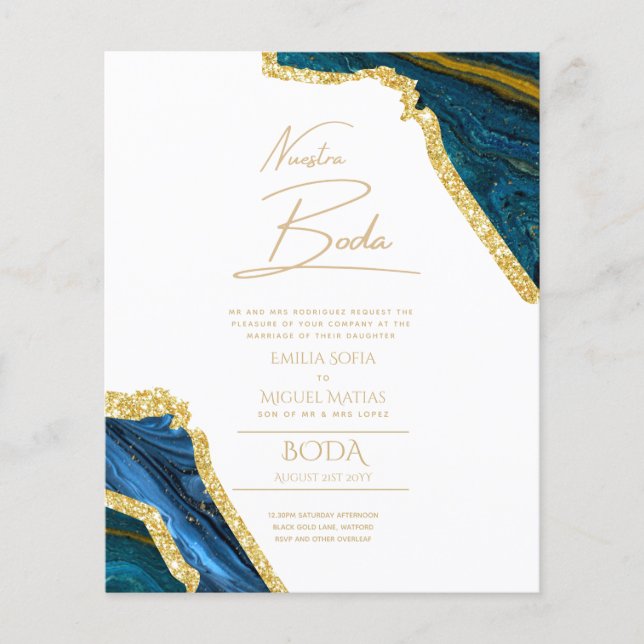 Nuestra Boda Gold Text AGATE Wedding INVITE (Front)