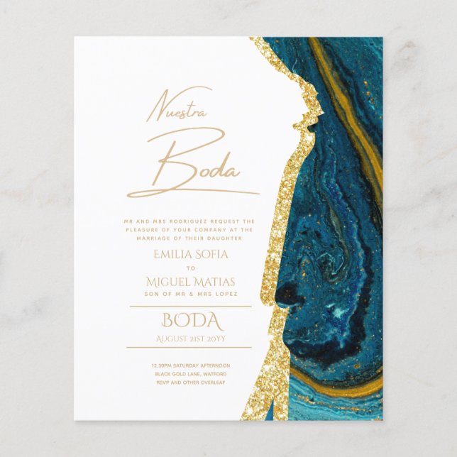 Nuestra Boda Gold Text AGATE Wedding INVITE (Front)