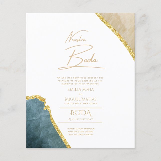 Nuestra Boda Gold Text AGATE Wedding INVITE (Front)