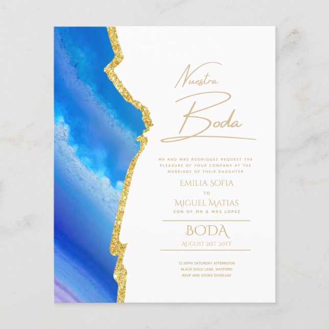 Nuestra Boda Gold Text AGATE Wedding INVITE (Front)