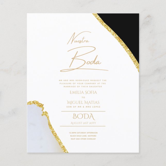 Nuestra Boda Gold Text AGATE Wedding INVITE (Front)