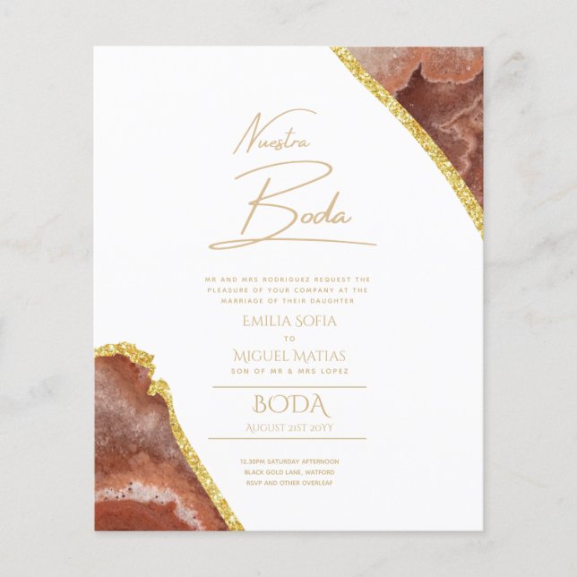 Nuestra Boda Gold Text AGATE Wedding INVITE (Front)