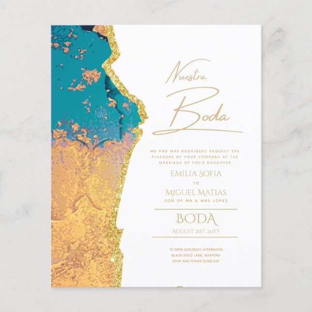 Nuestra Boda Gold Text AGATE Wedding INVITE (Front)