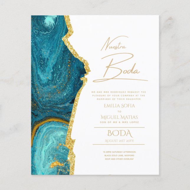 Nuestra Boda Gold Text AGATE Wedding INVITE (Front)