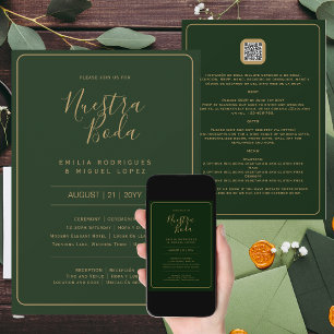 NUESTRA BODA GREEN GOLD RSVP MENU DETAILS QRCode Invitation