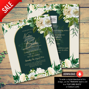 NUESTRA BODA Green Gold White Roses Winter INVITE